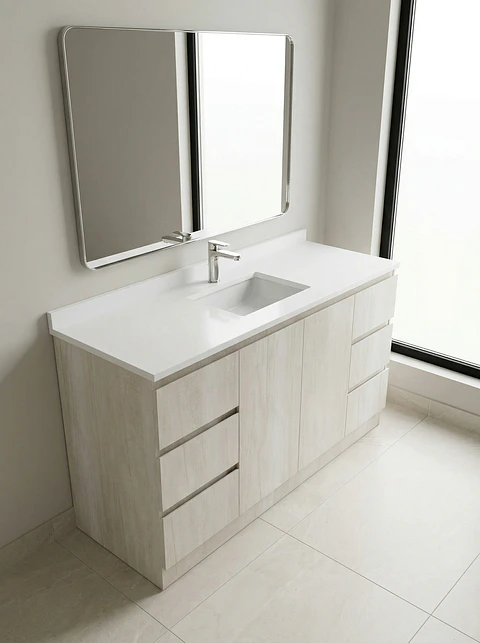 Mueble vanitorio al piso de 140 cm con cubierta de cuarzo M6-1438 /  Toscana