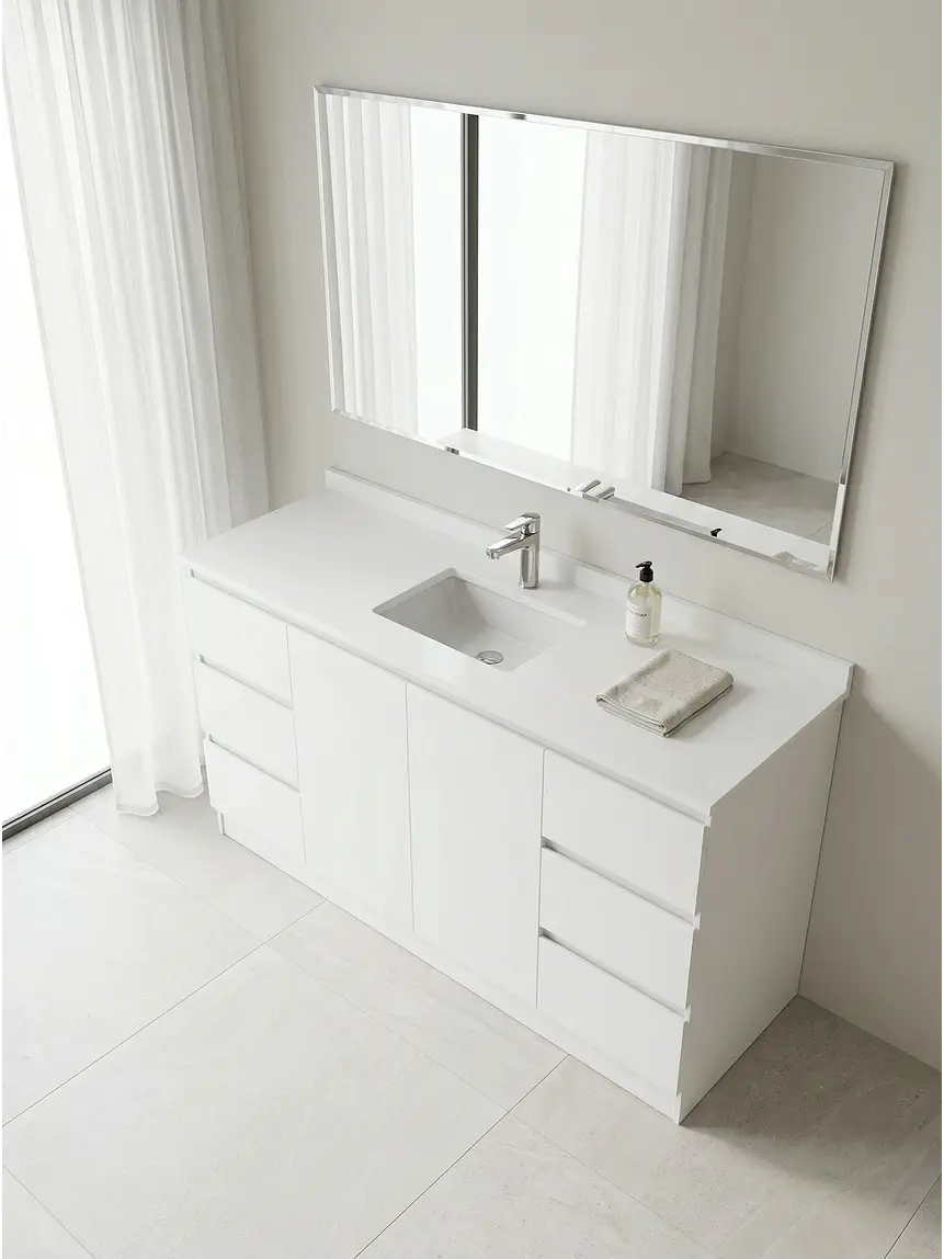 Mueble vanitorio al piso de 140 cm con cubierta de cuarzo M6-1438 /  Blanco 1