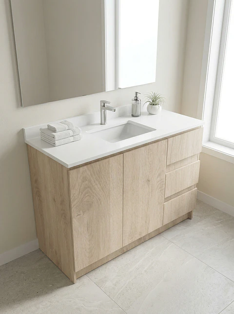 Mueble vanitorio al piso de 130 cm con cubierta de cuarzo M2-1338 / Jerez