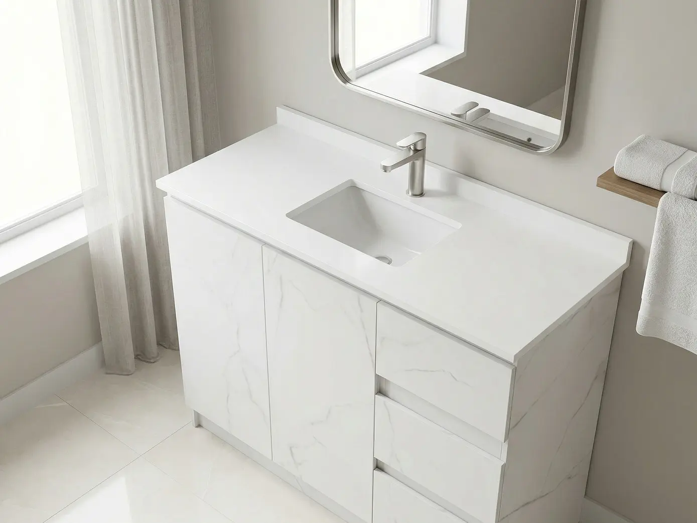 Mueble vanitorio al piso de 130 cm con cubierta de cuarzo M2-1338 / Marmara 1