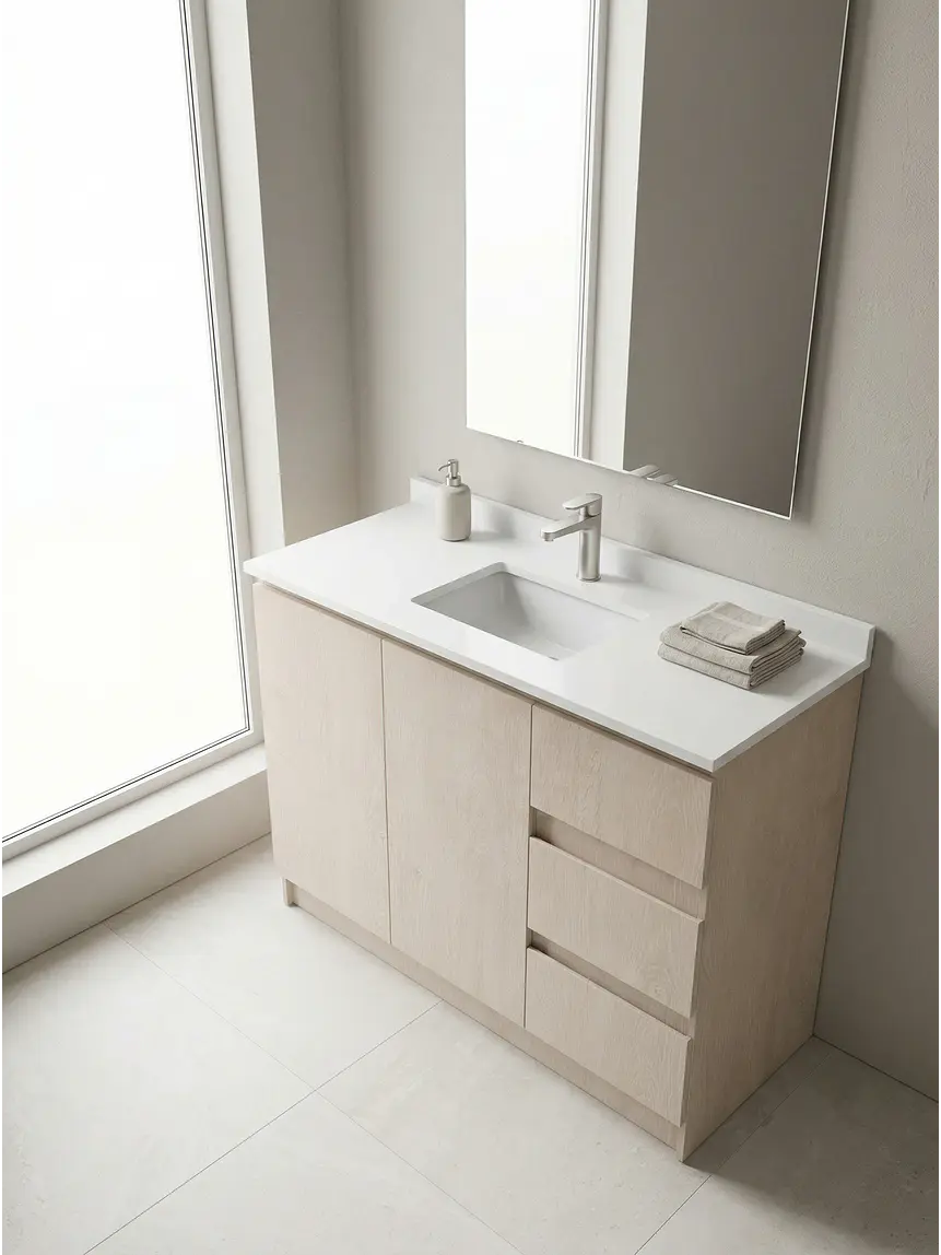 Mueble vanitorio al piso de 130 cm con cubierta de cuarzo M2-1338 / Provenzal 1