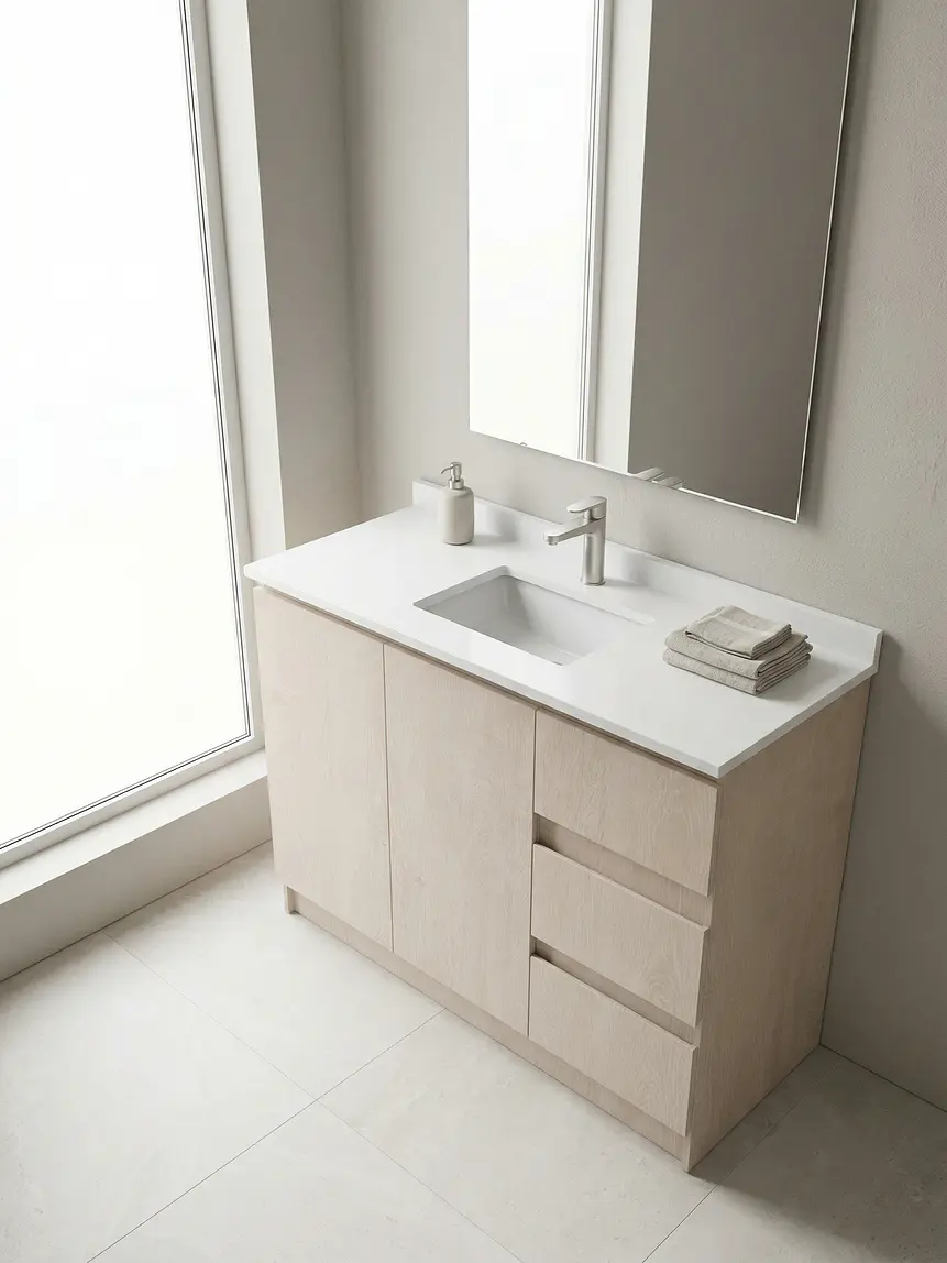 Mueble vanitorio al piso de 130 cm con cubierta de cuarzo M2-1338 / Provenzal 1