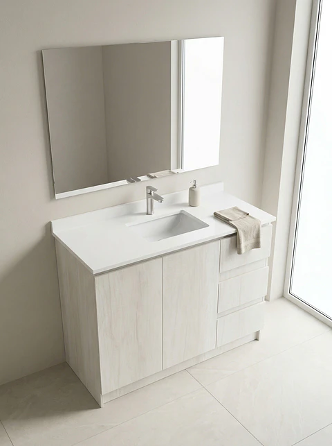 Mueble vanitorio al piso de 130 cm con cubierta de cuarzo M2-1338 / Toscana