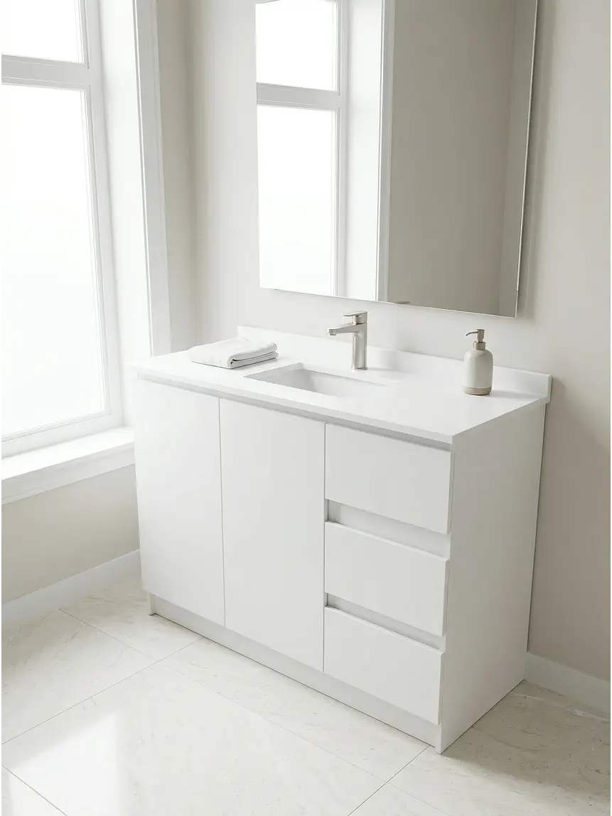 Mueble vanitorio al piso de 120 cm con cubierta de cuarzo M2-1238 / Blanco 1