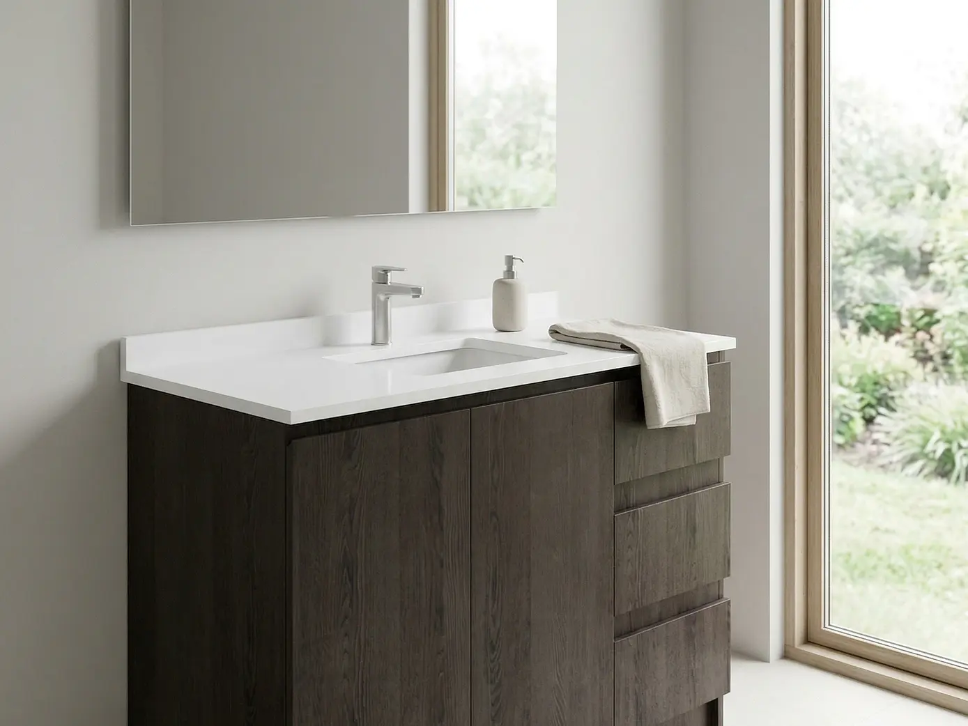 Mueble vanitorio al piso de 120 cm con cubierta de cuarzo M2-1238 / Espresso 1