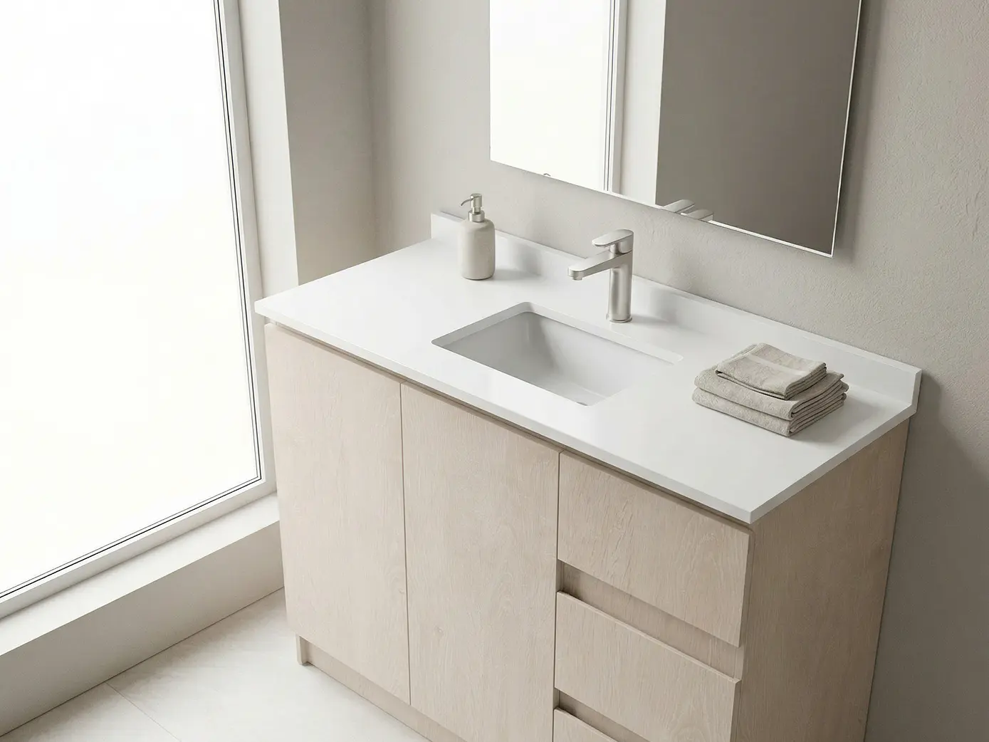 Mueble vanitorio al piso de 120 cm con cubierta de cuarzo M2-1238 / Provenzal 1