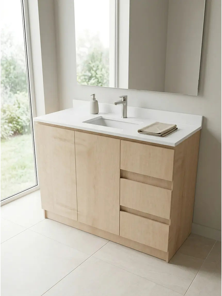 Mueble vanitorio al piso de 120 cm con cubierta de cuarzo M2-1238 / Rustico 1