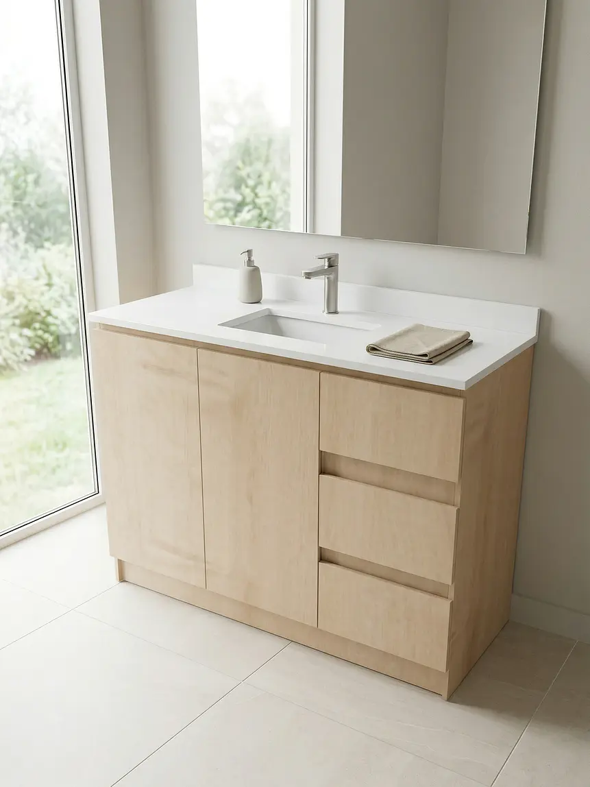 Mueble vanitorio al piso de 120 cm con cubierta de cuarzo M2-1238 / Rustico 1