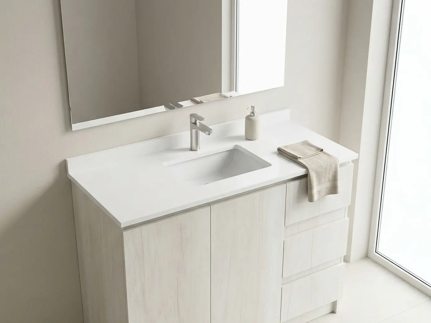 Mueble vanitorio al piso de 100 cm con cubierta de cuarzo M2-1038 / Toscana 1