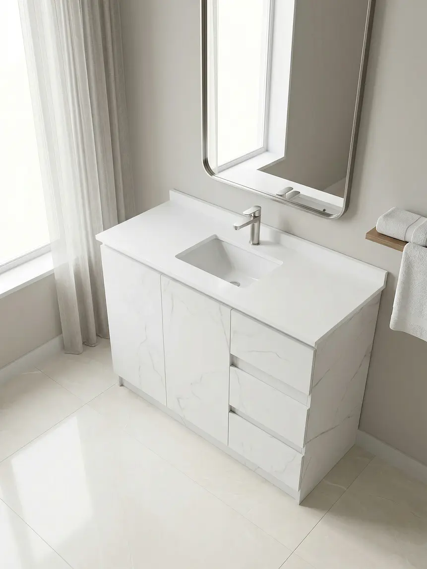 Mueble vanitorio al piso de 100 cm con cubierta de cuarzo M2-1038 / Marmara 1