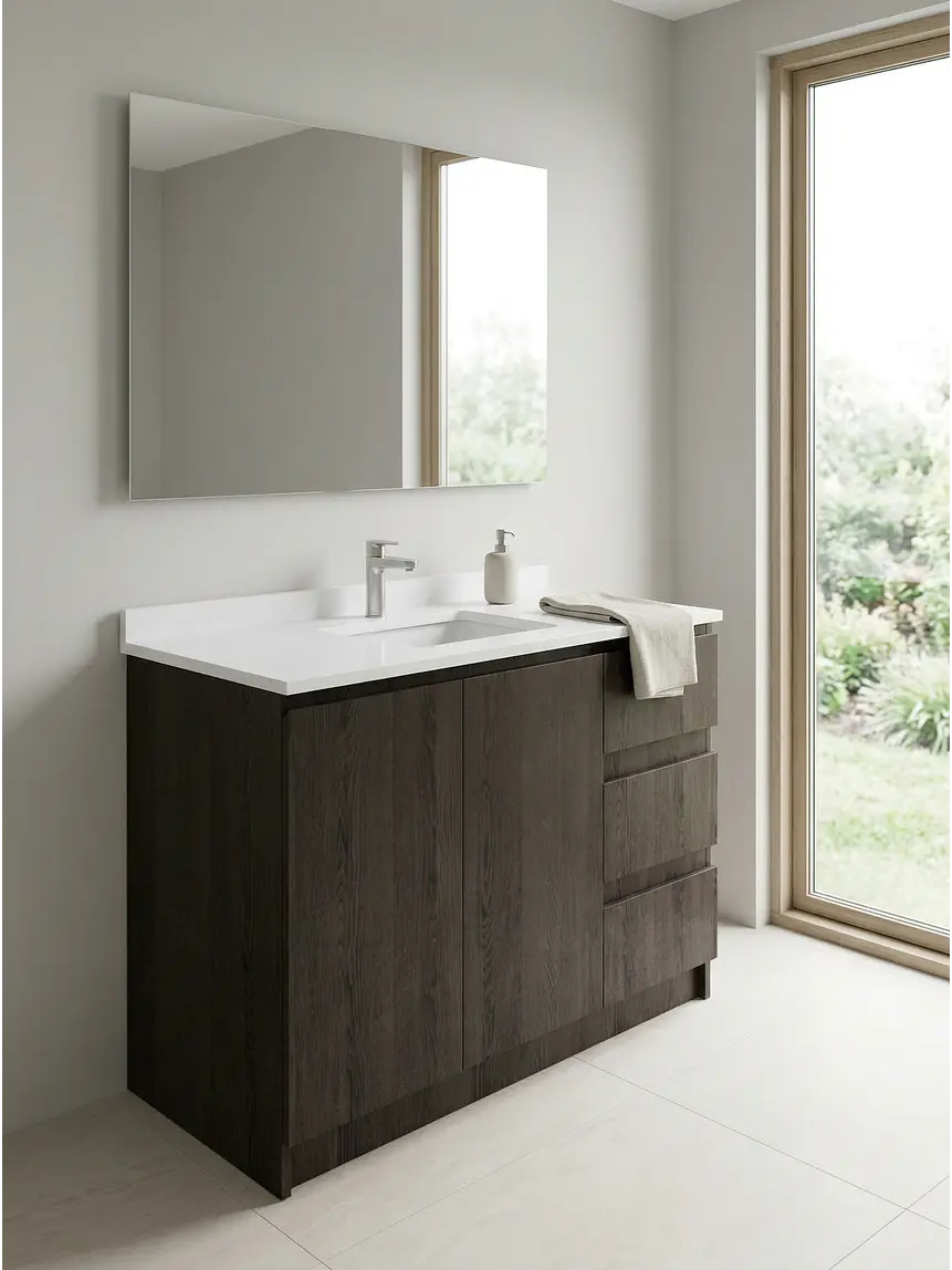 Mueble vanitorio al piso de 100 cm con cubierta de cuarzo M2-1038 / Espresso 1