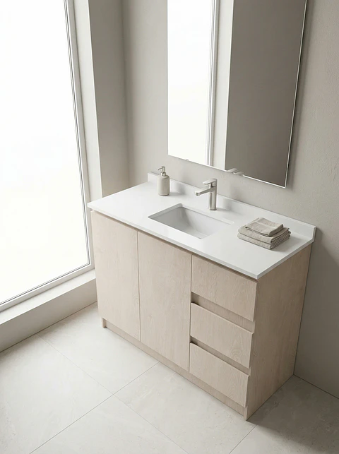 Mueble vanitorio al piso de 100 cm con cubierta de cuarzo M2-1038 / Provenzal