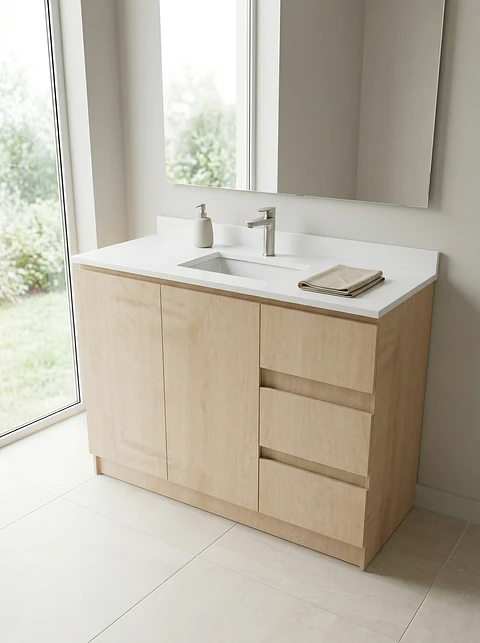 Mueble vanitorio al piso de 100 cm con cubierta de cuarzo M2-1038 / Rustico