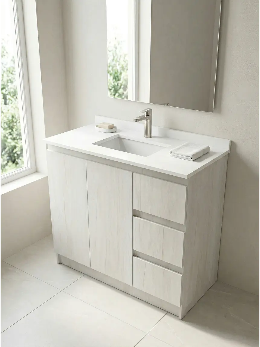 Mueble vanitorio al piso de 90 cm con cubierta de cuarzo M2-938 / Toscana 1