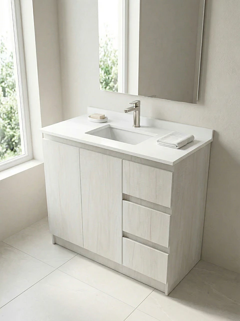 Mueble vanitorio al piso de 90 cm con cubierta de cuarzo M2-938 / Toscana