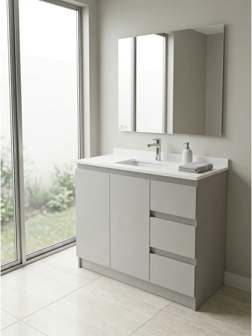 Mueble vanitorio al piso de 90 cm con cubierta de cuarzo M2-938 / Giorno 1