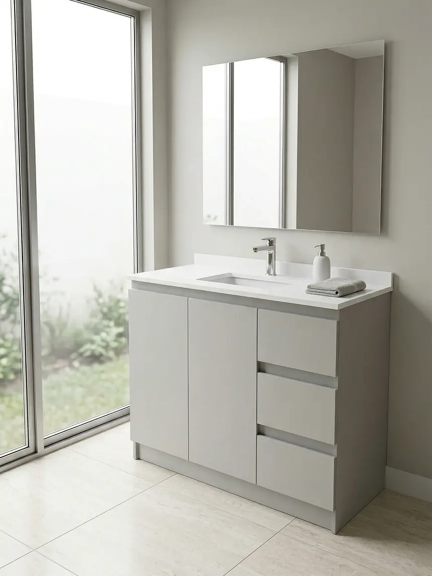 Mueble vanitorio al piso de 90 cm con cubierta de cuarzo M2-938 / Giorno 1