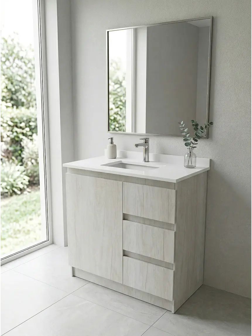 Mueble vanitorio al piso de 80 cm con cubierta de cuarzo M2-838 / Toscana 1