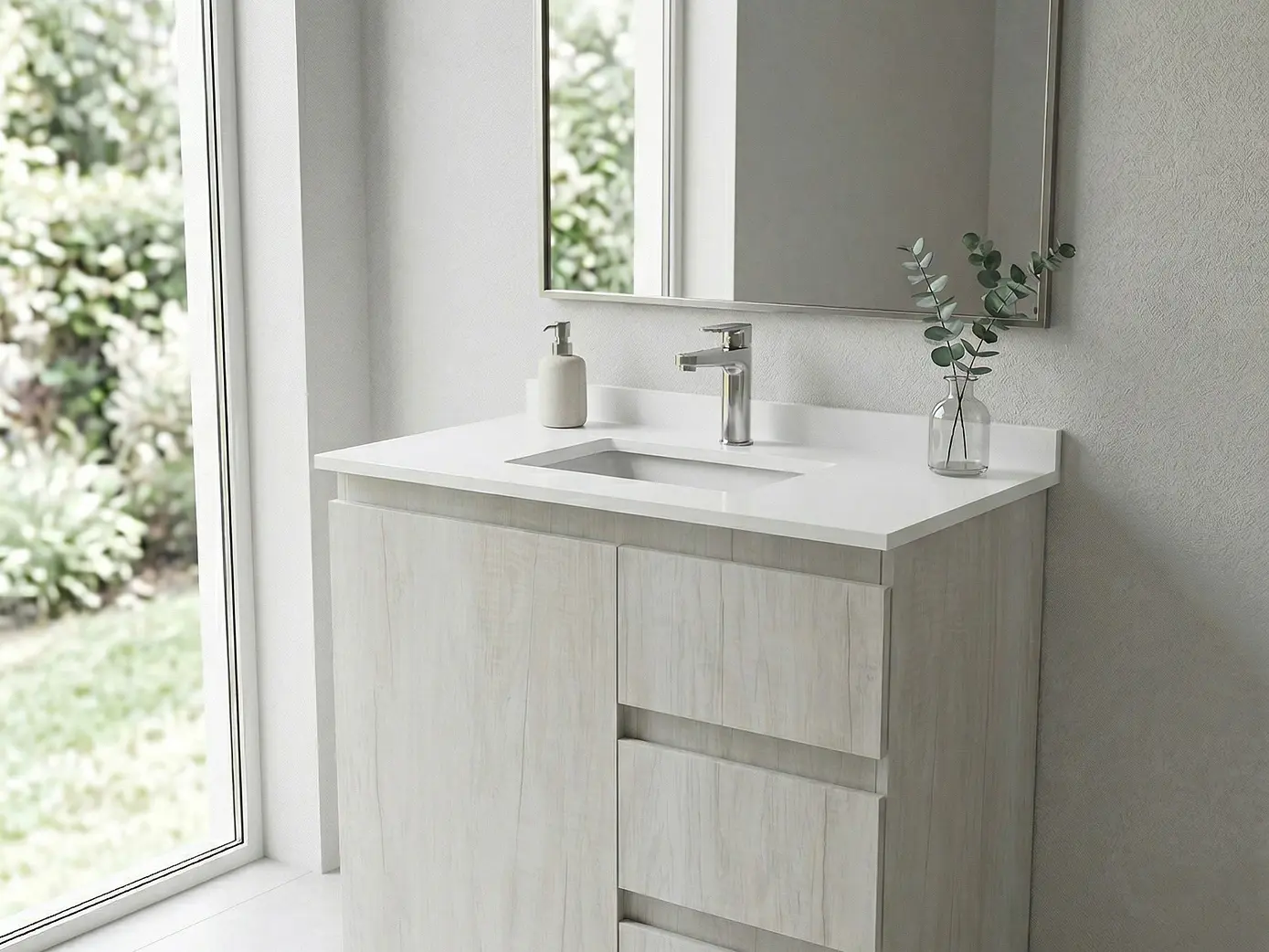 Mueble vanitorio al piso de 80 cm con cubierta de cuarzo M2-838 / Toscana 1