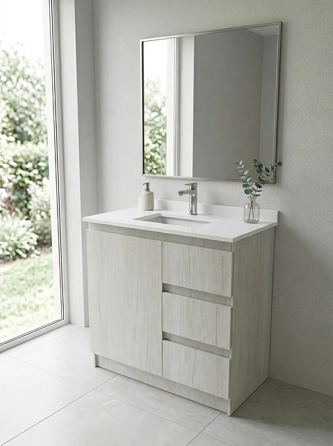 Mueble vanitorio al piso de 80 cm con cubierta de cuarzo M2-838 / Toscana