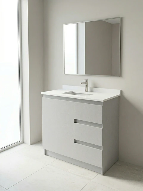 Mueble vanitorio al piso de 80 cm con cubierta de cuarzo M2-838 / Notte