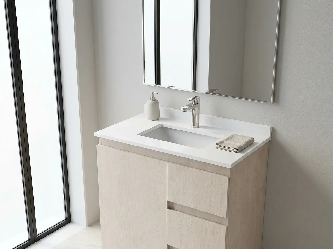 Mueble vanitorio al piso de 80 cm con cubierta de cuarzo M2-838 / Provenzal 1