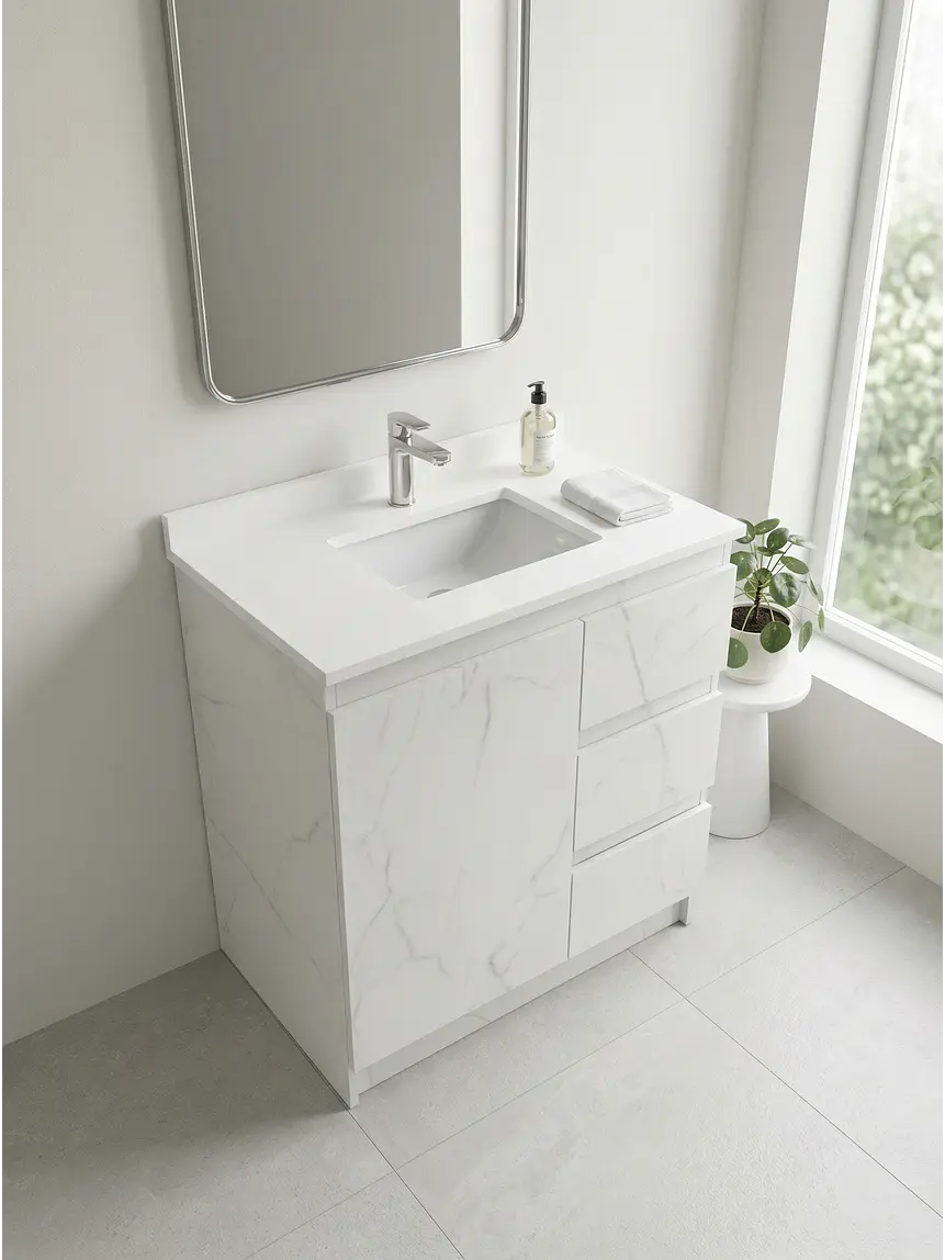 Mueble vanitorio al piso de 80 cm con cubierta de cuarzo M2-838 / Marmara 1