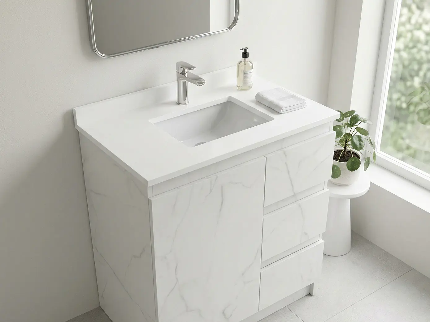 Mueble vanitorio al piso de 80 cm con cubierta de cuarzo M2-838 / Marmara 1