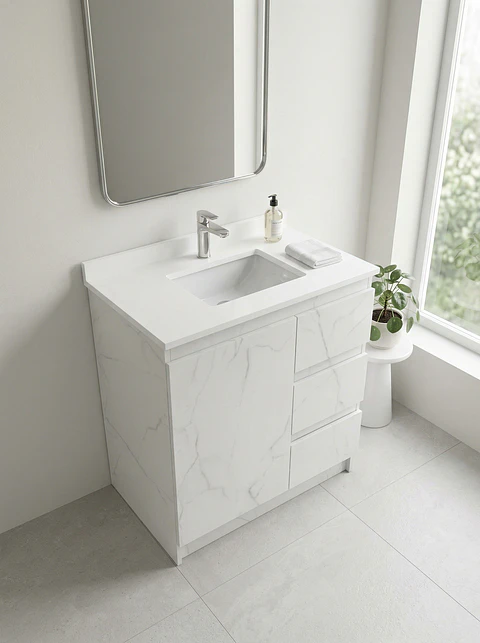 Mueble vanitorio al piso de 80 cm con cubierta de cuarzo M2-838 / Marmara