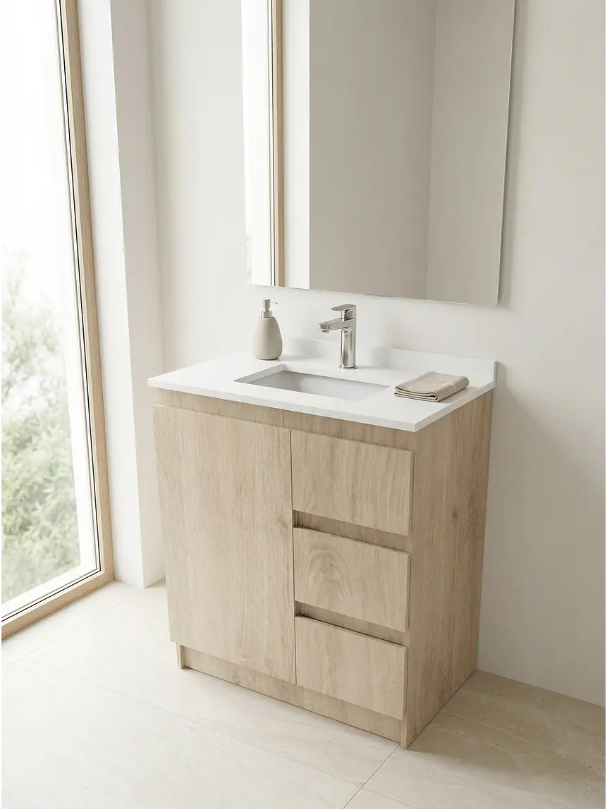 Mueble vanitorio al piso de 80 cm con cubierta de cuarzo M2-838 / Jerez 1