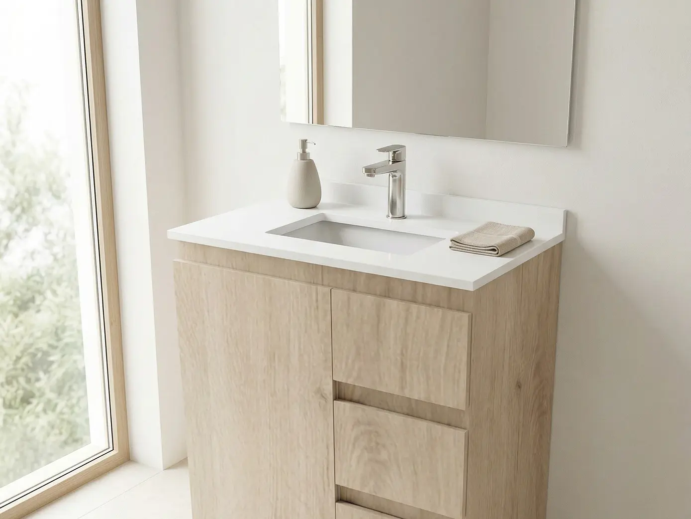 Mueble vanitorio al piso de 80 cm con cubierta de cuarzo M2-838 / Jerez 1