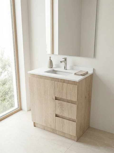 Mueble vanitorio al piso de 80 cm con cubierta de cuarzo M2-838 / Jerez