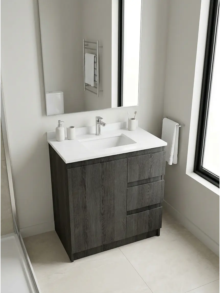 Mueble vanitorio al piso de 80 cm con cubierta de cuarzo M2-838 / Espresso 1