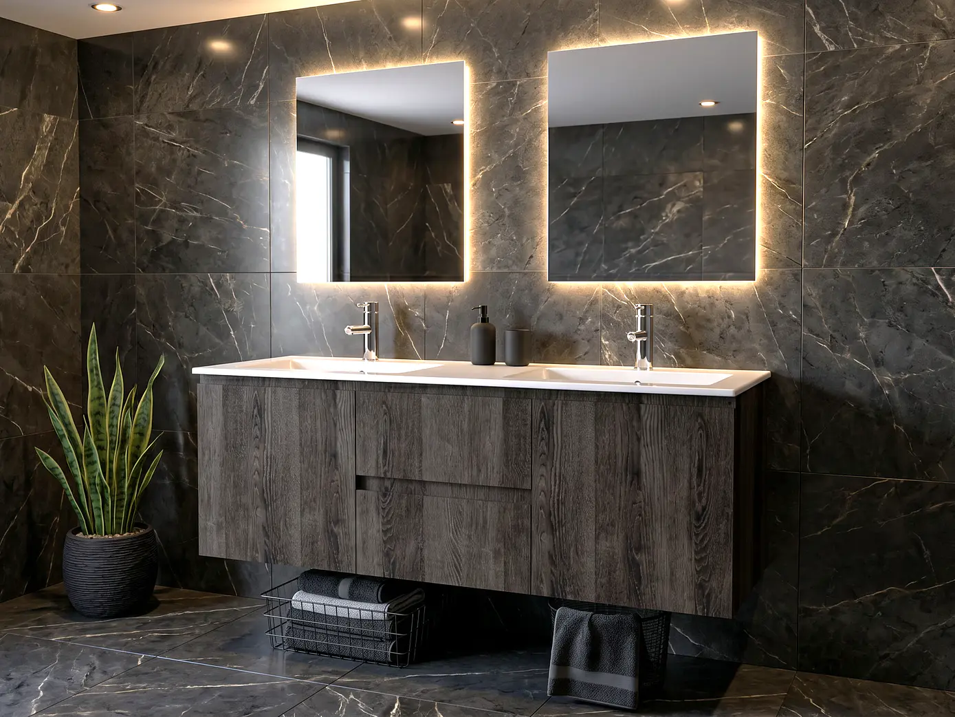 Mueble vanitorio Doble Aéreo  de 120 cm con cubierta de loza  /  M2-1221 -DA / Espresso 1