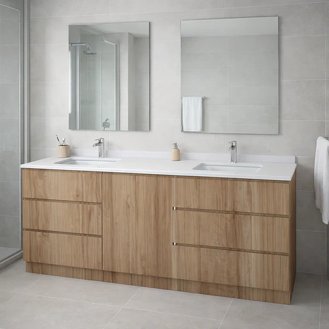 Mueble vanitorio Doble al piso con cubierta de cuarzo  de 200 cm /  M6-2034 -D / Caramell