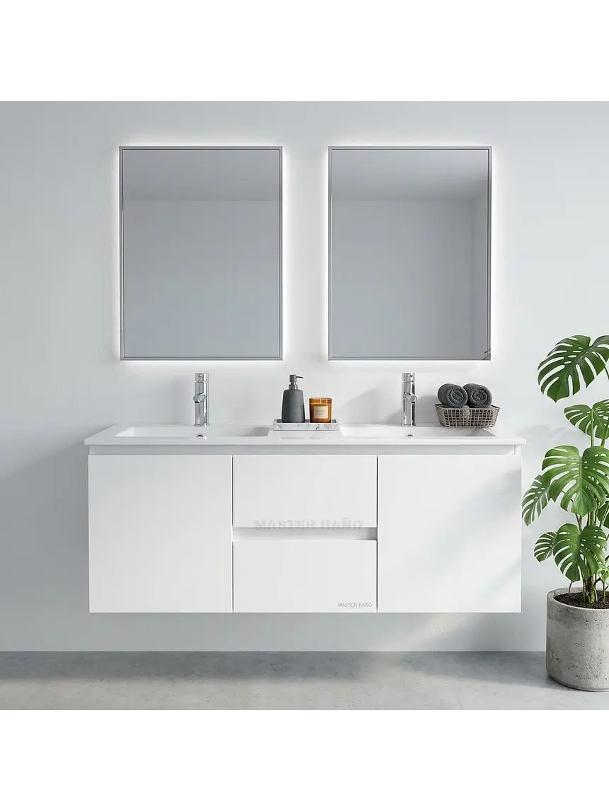 Mueble vanitorio Doble Aéreo  de 120 cm con cubierta de loza / M2 2