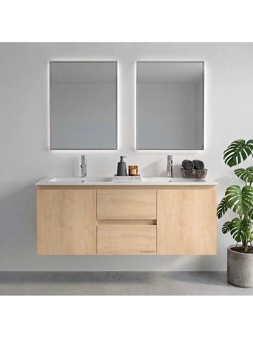 Mueble vanitorio Doble Aéreo  de 120 cm con cubierta de loza / M2 3