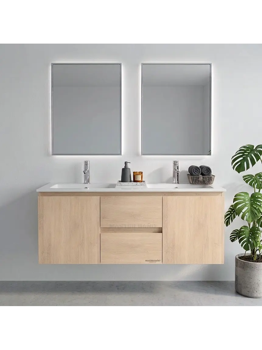 Mueble vanitorio Doble Aéreo  de 120 cm con cubierta de loza / M2 7