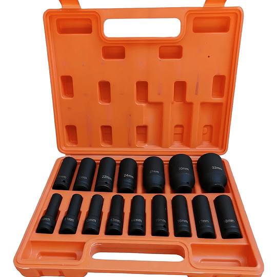 Juego Kit Set Dados De Impacto 1/2, 16 Piezas De 10 A 32 Mm