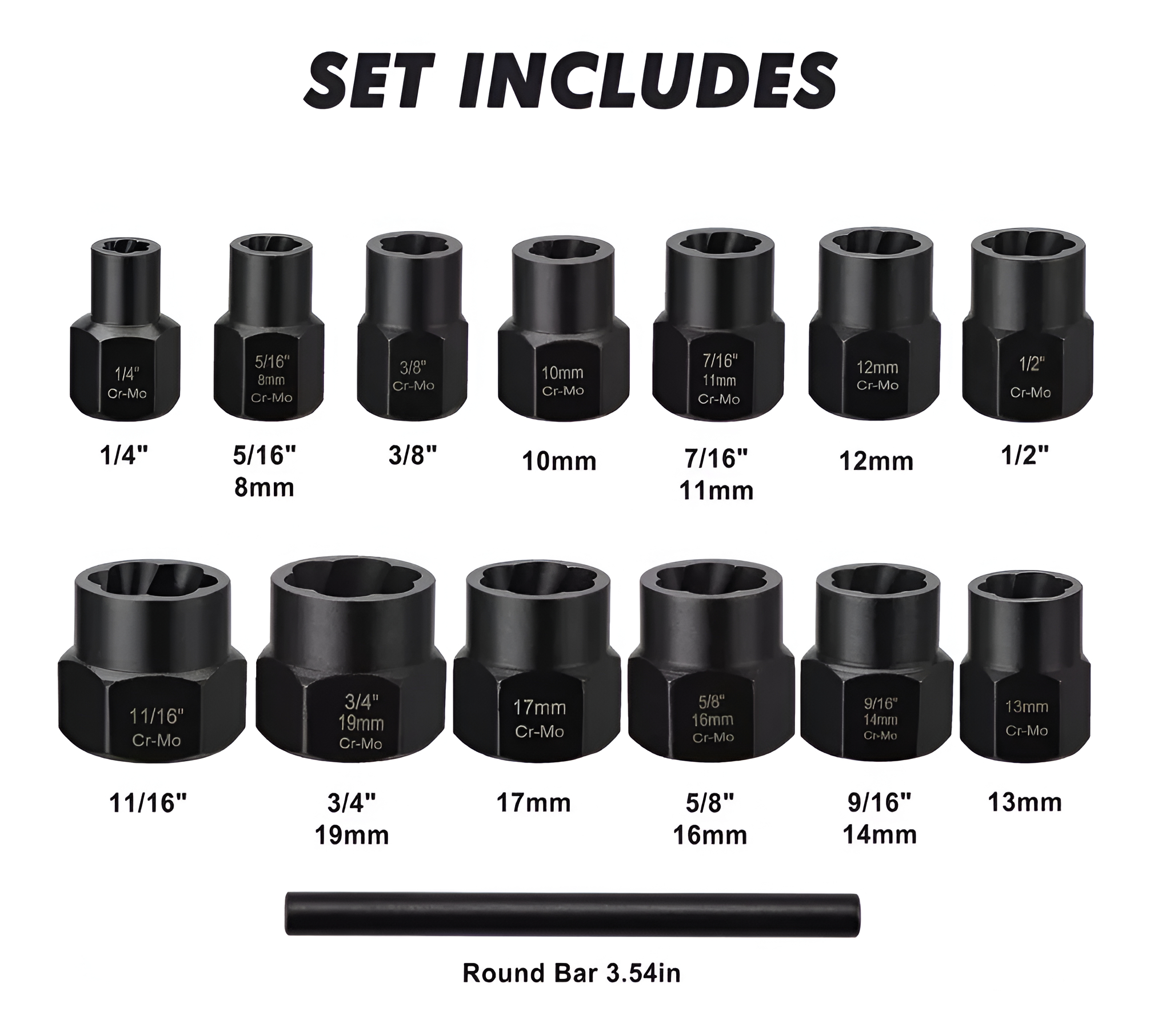 Dados Extractores Pernos Y Tuercas Rodadas 8 A 19mm