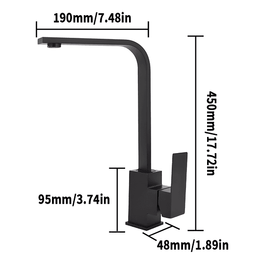 Llave Monomando Lavaplatos Plana Cuadrada