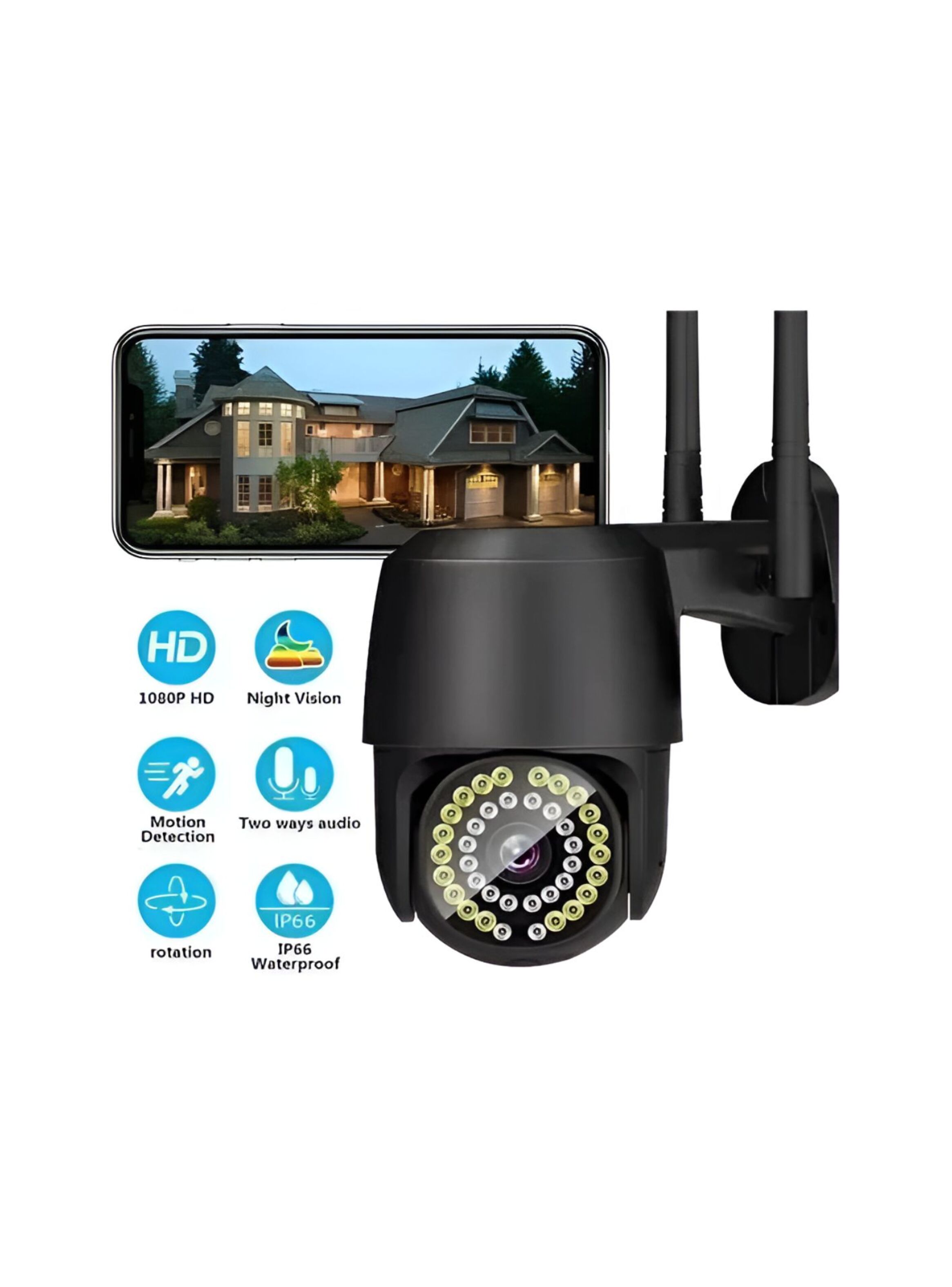 Cámara De Seguridad Wifi 38 Led Hd 1080p Con Alarma Color Negro