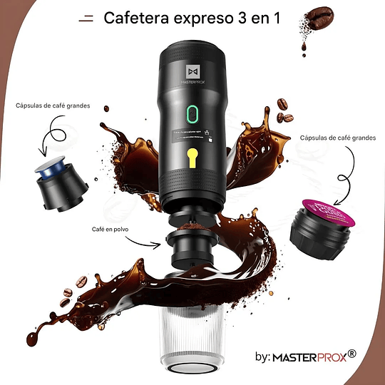 Cafetera Portátil Espresso Premium 7500mah Recargable Compatible Cápsulas Y Café Molido 3 En 1 Original 2.0 By Master Prox®