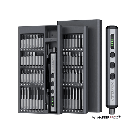 Mini Destornillador Y Atornillador Electrico Inalambrico Recargable 68 En 1 Puntas Magneticas Premium By Master Prox Gris