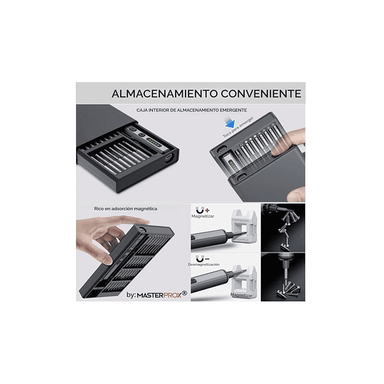 Mini Destornillador Y Atornillador Electrico Inalambrico Recargable 68 En 1 Puntas Magneticas Premium By Master Prox Gris