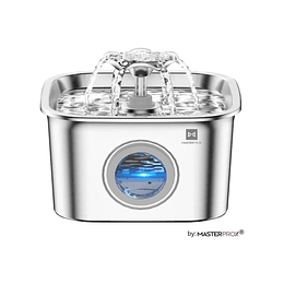 Bebedero Para Mascota Perro Gato Fuente Dispensador Agua Acero Inoxidable 304 Electrico Con Capacidad De 2,6l Luz Led Color Gris Premium Original