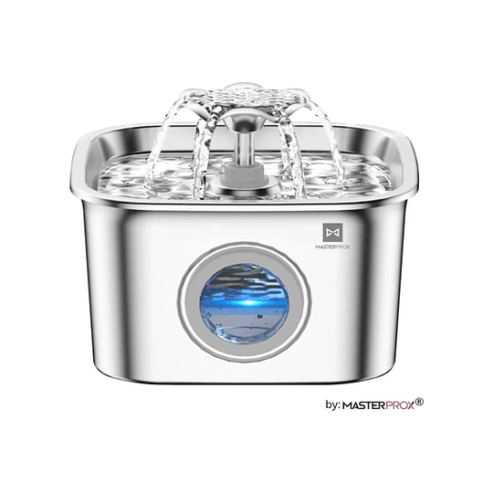 Bebedero Para Mascota Perro Gato Fuente Dispensador Agua Acero Inoxidable 304 Electrico Con Capacidad De 2,6l Luz Led Color Gris Premium Original