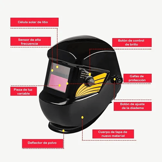 Máscara Careta Soldar Fotosensible Cinta Acolchada Color Negro