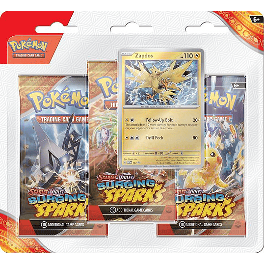 Pokémon TCG – Surging Sparks 3-Pack Blister + Zapdos (Inglês) 1