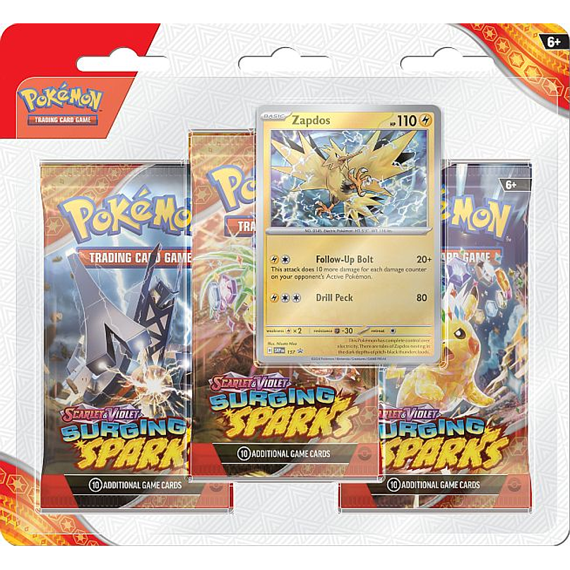 Pokémon TCG – Surging Sparks 3-Pack Blister + Zapdos (Inglês) 1